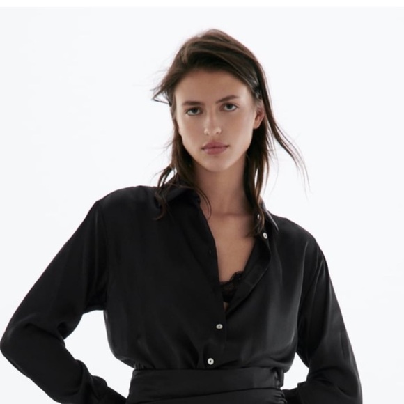 Zara Tops - ZARA CLASSIC BLACK WOMEN’S LONG SLEEVE BUTTON DOWN BLOUSE SIZE: MEDIUM